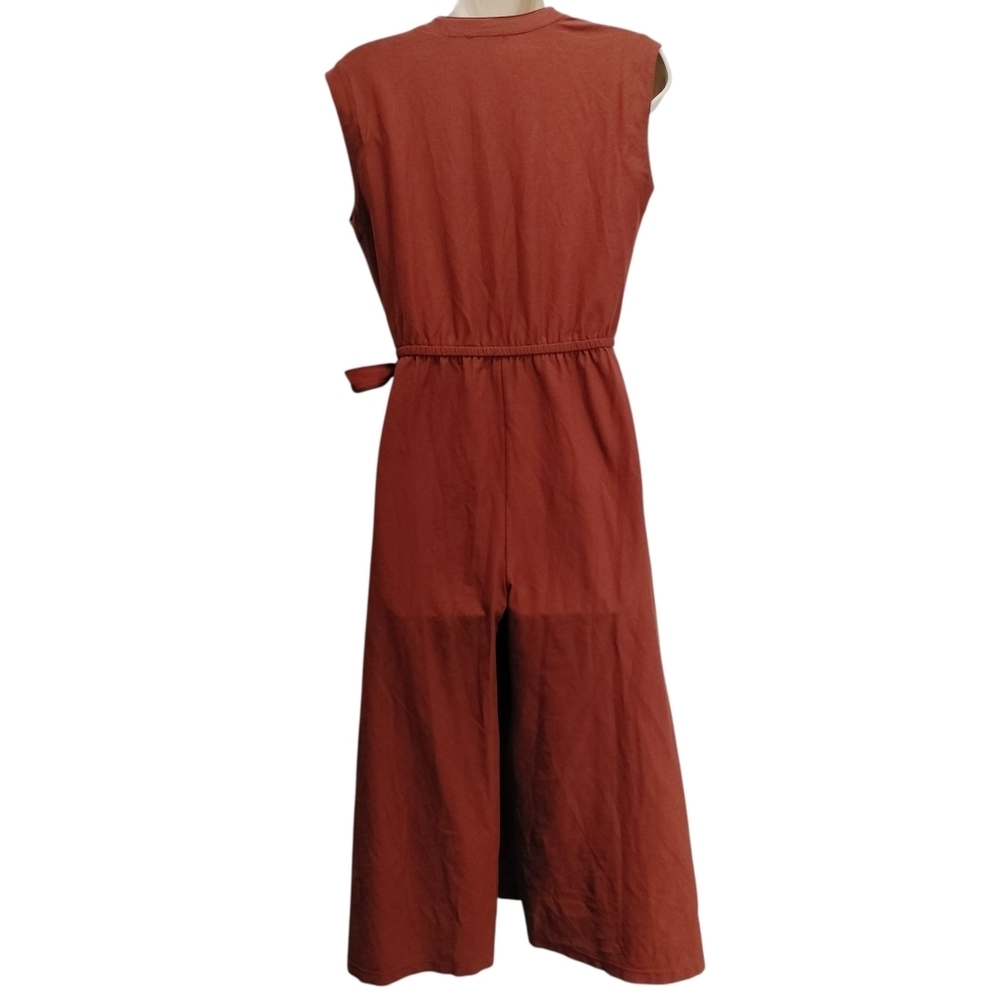 Eileen Fisher Petite Wrap Jumpsuit Crepe Wide Leg Deep Pekoe Rust Cropped PP - Picture 6 of 8